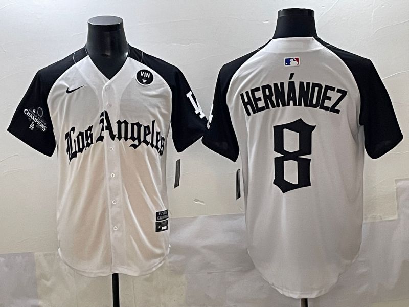 Men 2025 Los Angeles Dodgers #8 Hernandez White black Five generations Joint Name Nike MLB Jersey style 52611->los angeles dodgers->MLB Jersey
